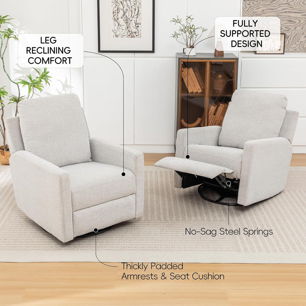 MINCETA Glider Recliner Chairs, Nursery Rocking Chairs, Gray | 360° Swivel Rocking Chairs with Metal Base, High Back Rocking Chair for Living Room, Chenille Fabric