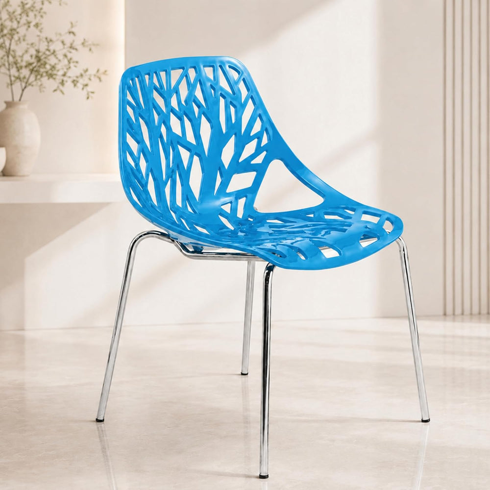 LeisureMod Asbury Modern Dining Chair, Blue, Polypropylene Seat | Chrome Legs...