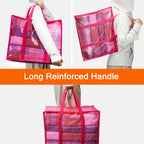 Vieshful 90L Clear Clothes Storage Bag with Zipper 3 Pack Colorful Clothes Organizer Vinyl Storage Bag for Comforter, Blanket, Bedding, Duvet, Transparent Moving Totes, Pink