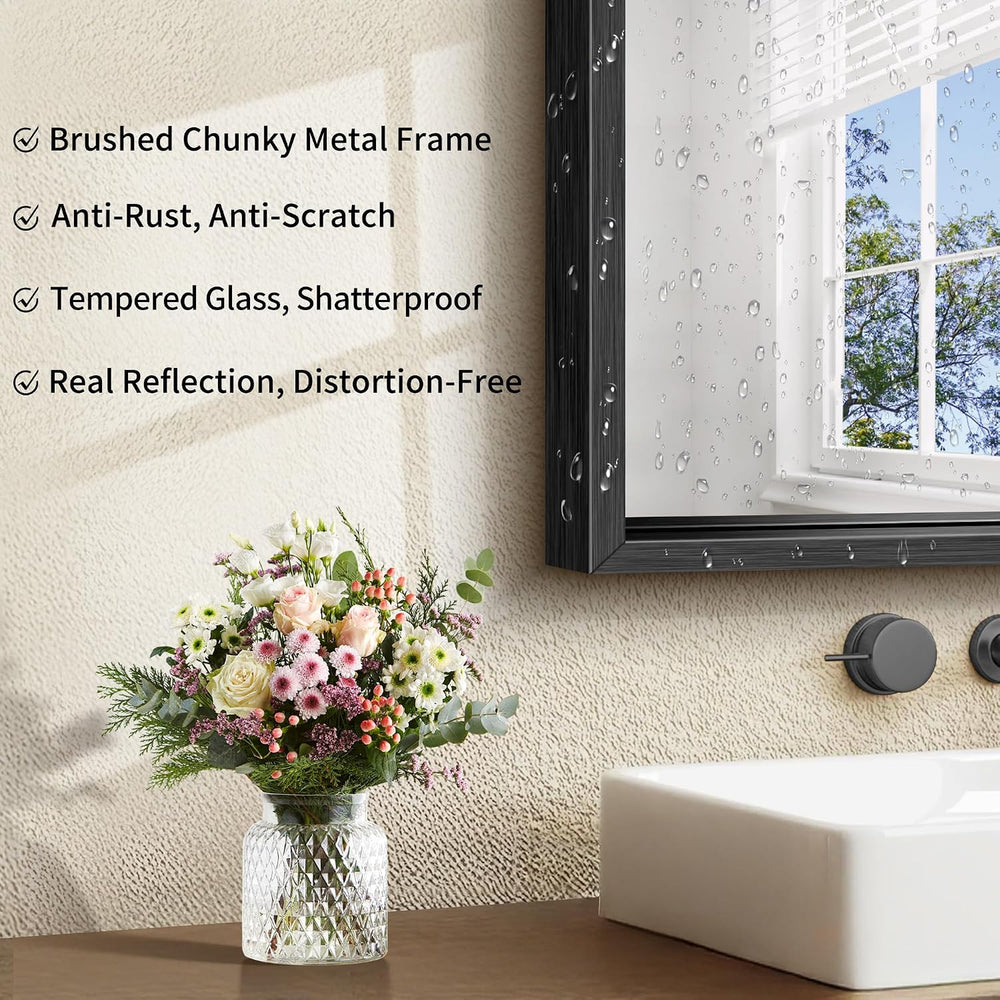 CIRCUMI 24"x40" Brushed Black Bathroom Mirror, Rectangular Vanity M...