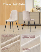 VASAGLE Dining Chairs, Set of 4 Dining Room Chairs, Metal Frame, Adjustable Feet, Easy to Clean, Chenille Fabric, Glacier-Textured Synthetic Leather, for Kitchen, Cream White UKDC188W01