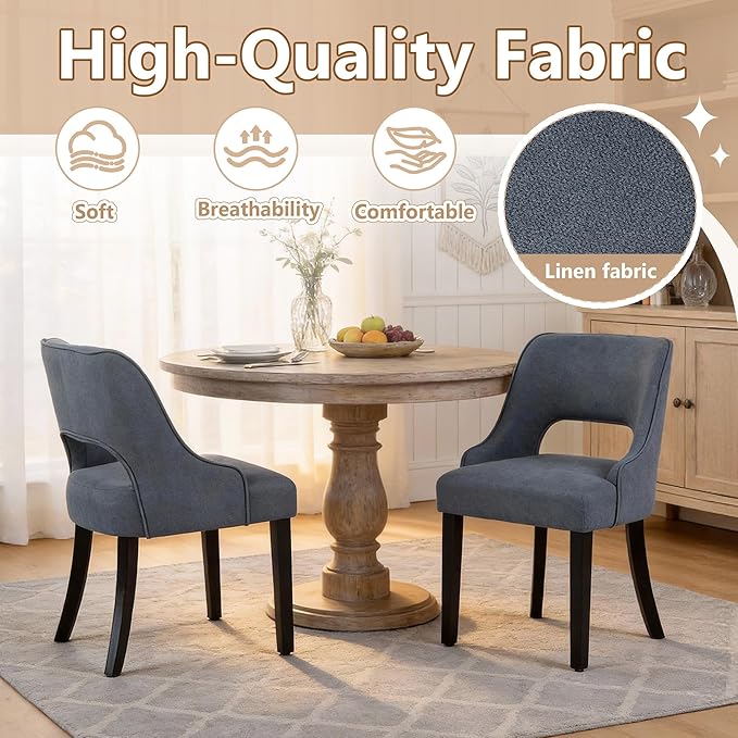 ClinQ Wooden Dining Chairs Set of 4, Modern Fabric Upholstered Kitchen Chairs Dining Chair, Mid Century Modern Chair for Dining Room, Farmhouse Kitchen Chairs for Kitchen Dining Room, Navy-Black Legs