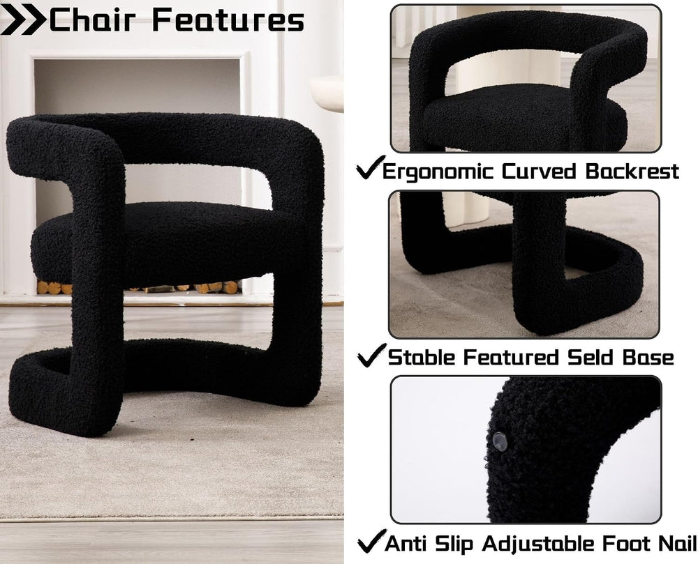 Black Barrel Dining Chairs Set of 6, Modern Boucle Upholstered Dining Room Ch...
