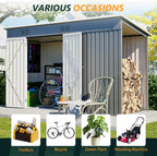 Large Outdoor Storage Shed, 10' X 4' Metal Galvanized Steel Garden Sheds with 4 Vents & Open Storage Area, Utility Tool Shed for Backyard, Patio, Lawn, Gray