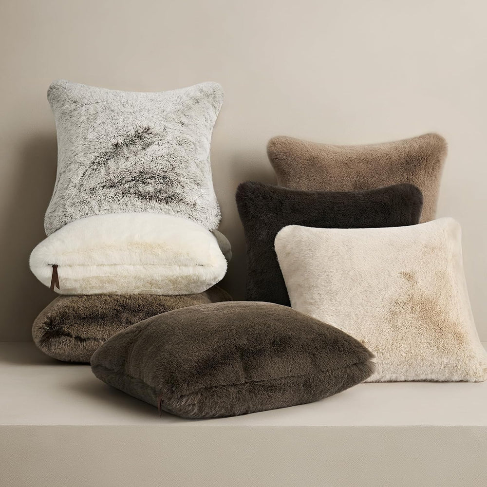 EverGrace Faux Chinchilla Fur Throw Pillow Cover, 20"x20", Champagn...