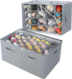 Shoe Organizer for Closet 2 Pack, Foldable Shoe Box with Adjustable Dividers and Clear Cover, Space Saving Shoe Storage Organizer Cabinet with Reinforced Handles, Fits 40 Pairs, Gray, TP11G