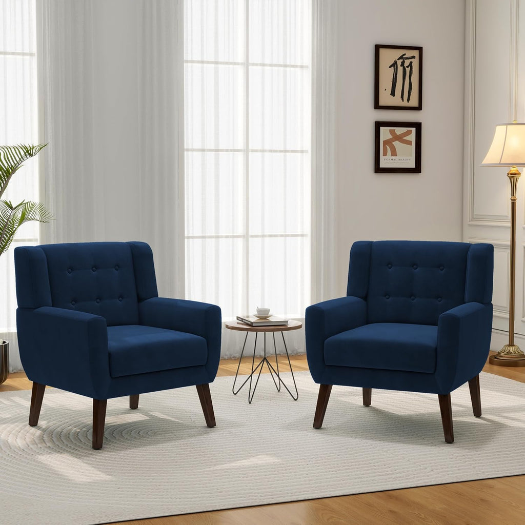 Mid-Century Modern Velvet Accent Chair, Royal Blue, Set of 1 | High Resilience Sponge Cushion | Soft Velvet Upholstery | Solid Wood Frame | For Living Room Bedroom, & Small Spaces