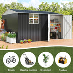 VIWAT 10X12 FT Outdoor Storage Shed, Metal Garden Shed with Updated Lockable Doors and Frame Structure, Large Tool Sheds for Backyard Garden Patio Lawn,Black
