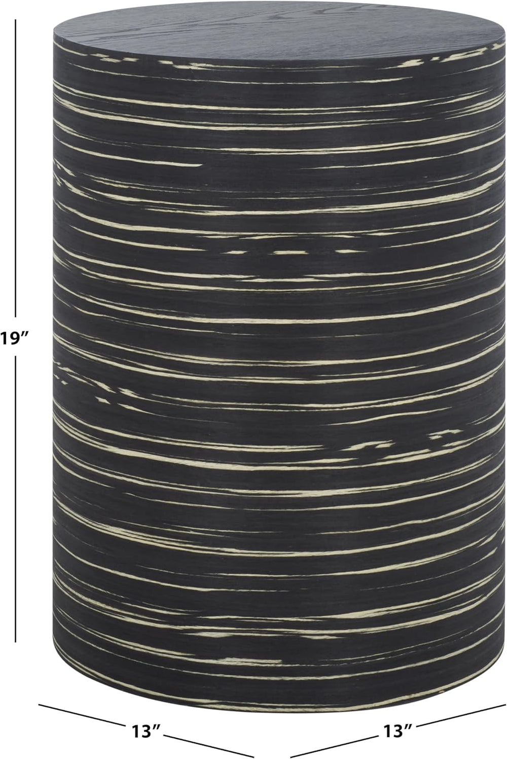 SAFAVIEH Home Collection - Bahan Round Pedestal End Table, Black Modern Strip...