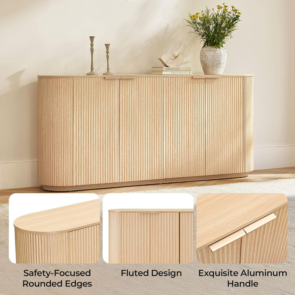CHITA 70" Sideboard Buffet Cabinet with Storage, Fluted Cabinet with Doo...