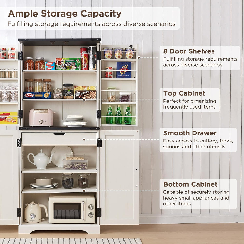 ACCOHOHO 72" Tall Wooden Pantry Storage Cabinet with Door Shelves & ...