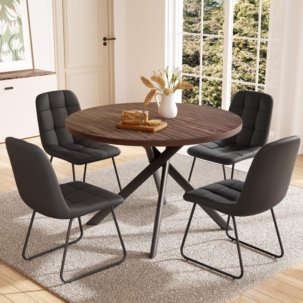 HIPIHOM 45.3 Inch Round Dining Table Set for 4, Mid Century Modern MDF Coffee...