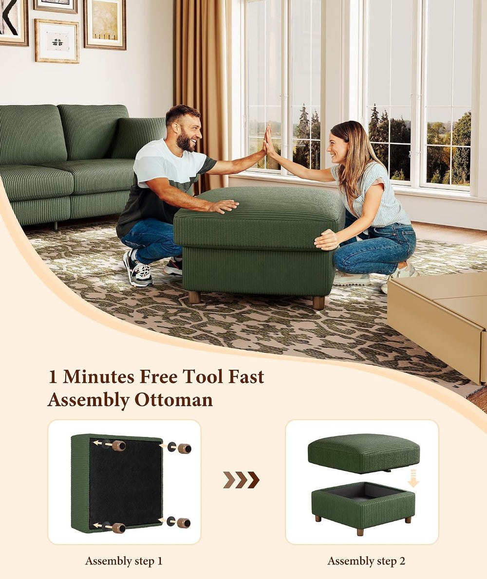Kidirect Corduroy Ottoman with Storage, 25" Oversize Ottomans, Tool-Free...