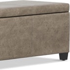 SIMPLIHOME Avalon Storage Ottoman Bench - 48" Wide x 16" High Upholstered Vegan Leather Rectangular Lift-Top Ottoman in Distressed Smoky Grey Brown, Transitional Storage Bench with High-Density Foam
