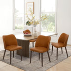 COLAMY Upholstered Dining Chairs Set of 6, Modern PU Leather Dining Room Kitchen Side Chair with Padded Seat and Wood Legs Restaurant/Cafe,Light Brown