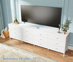Huuger 70 Inch Dresser for Bedroom, TV Stand for 65, 75, 80 Inch TV, 12 Fabric Drawer Long Dresser, Large Storage Organizer Unit, Wide Chest of Drawer with Storage, for Living Room, White