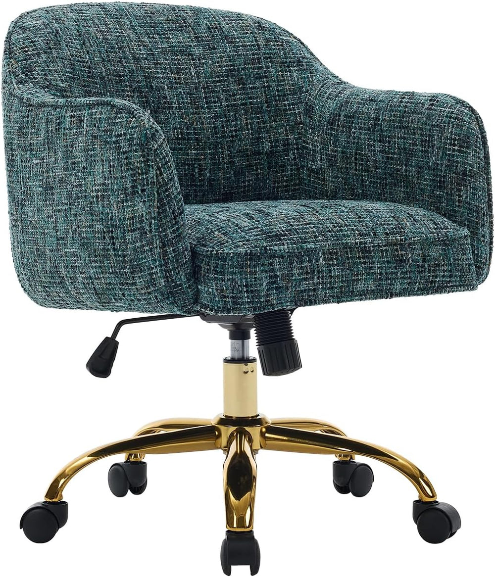 Desk Chair, Chenille Swivel Chair with Arms & Gold Wheels, Emerald | Home...