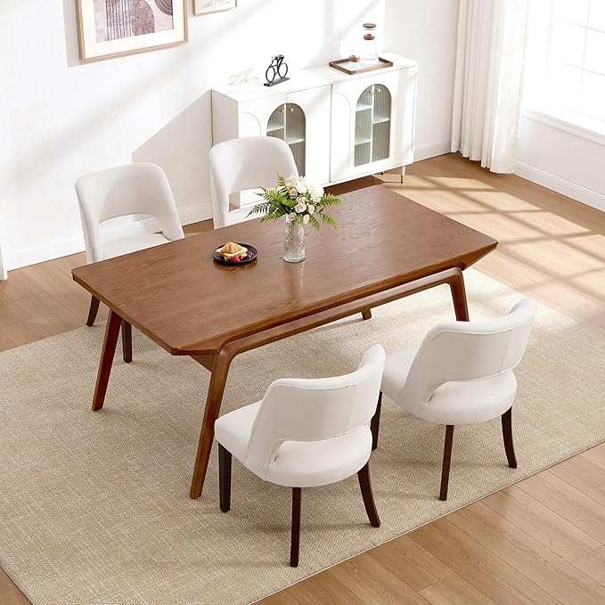 Dining Chairs Set of 6,Modern Dining Room Chairs with Thick Cushions,Upholstered Linen Fabric Kitchen Chairs for Kitchen Dining Room Beige