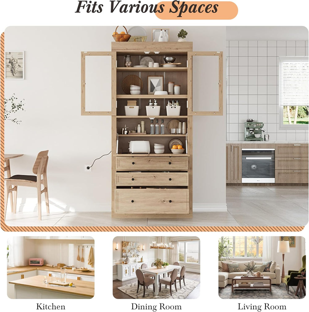 Merax 78" Pantry Cabinet with Charging Station, Farmhouse Kitchen Pantry...