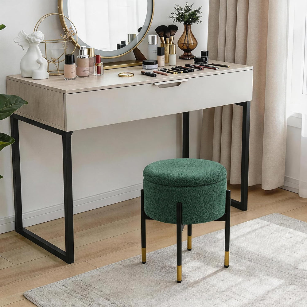 Round Ottoman with Storage,Soft Velvet Vanity Stool,Ottoman Coffee Table with...