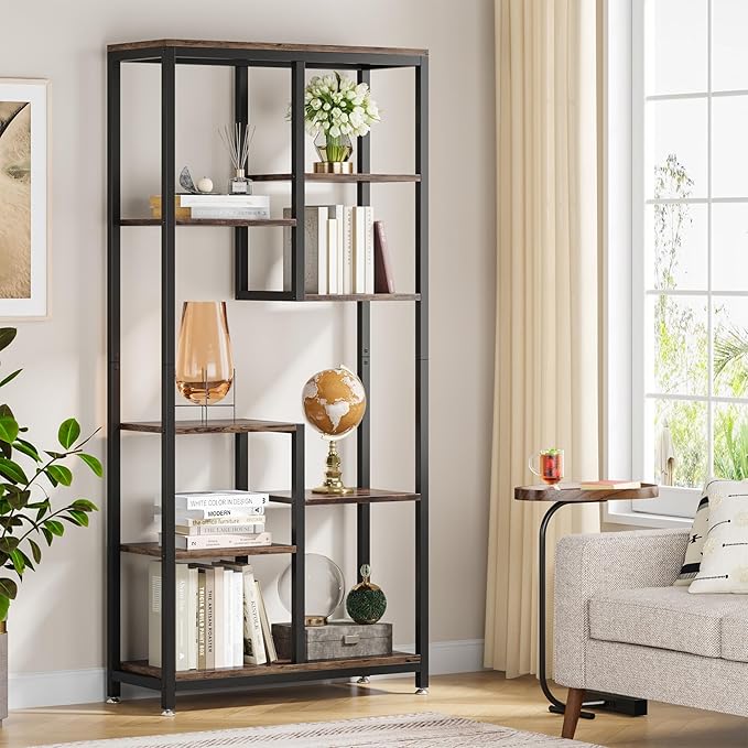 Tribesigns 6-Tier Tall Bookshelf Set of 2, Industrial 8-Shelf Open Bookcase Storage Display Book Shelves for Living Room, Home Office