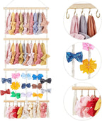 Dahey Headband Holder Bow Organizer for Girls Hair Bows Macrame Bow Holder Hair Accessories Hanger Necklace Display with 30 Hooks Wall Hanging Over Door Organizer Boho Nursery Decor for Baby's Room