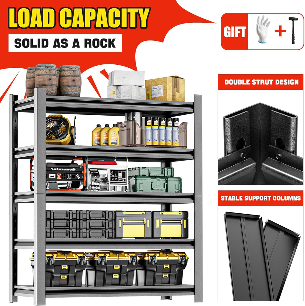 Heavy Duty Storage Shelves 5-Tier Adjustable Garage Shelving Unit, Strong Metal Storage Rack Shelving for Garage, Warehouse, Pantry Organization 16" D x36 W x78 H