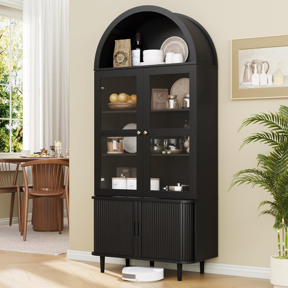 DHH 71" Tall Arched Kitchen Pantry, Modern Farmhouse Wood Kitchens Stora...