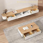 Floating TV Stand with Drawers, Pre-Assembled Wall Mounted TV Console, Modern Floating Media Console for Living Room, Space-Saving Floating TV Cabinet (Wood+White, 63in/160cm)