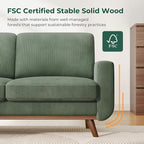 Vesgantti 68" Loveseat Sofa - Green, Comfy Corduroy with Spring Cushion, Solid Wood Frame, Modern Deep Seat, Bedroom & Living Room, Office Couch