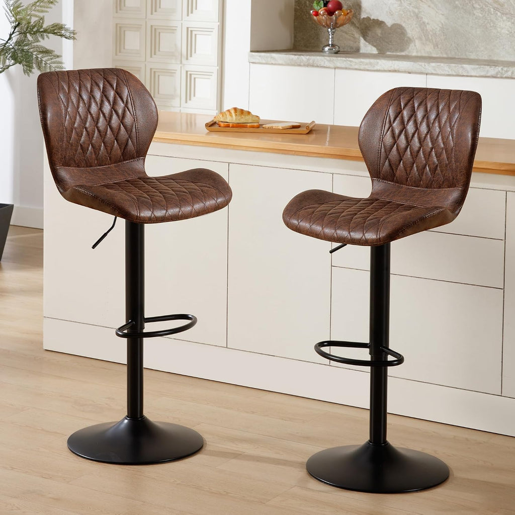Bar Stools Set of 4, Modern Swivel Counter Height Barstools for Kitchen Island Chairs, Adjustable Fabric Bar Stools with Back for Kitchen Counter Bar, Brown