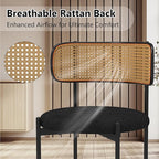 Mid Century Modern Dining Chairs Set of 4 with Rattan Backrest,Velvet Upholstered Accent Kitchen & Dining Room Chairs with Sturdy Metal Frame,Black