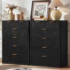 LEYAOYAO Fluted 6 Drawers Dresser for Bedroom Set of 2, 42" Tall Modern Chest of Drawers with Metal Handle, Curved Profile Design,Black Wood Drawer Organizer for Bedroom, Living Room, Hallway