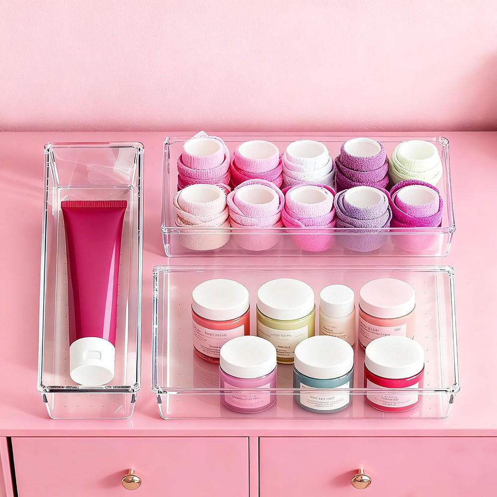 Criusia Large Drawer Organizer Bins 26 Pack | Complete 5 Size Clear Plastic K...