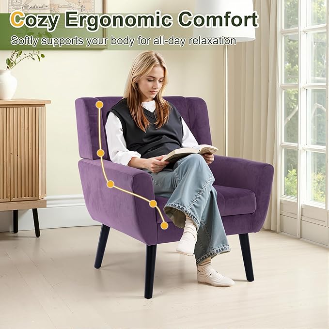 NicBex Modern Accent Chair for Living Room Upholstered Foam Filled Living Room Chairs with Metal Legs Velvet Cozy Lounge Armchair for Living Room Bedroom,Lavender Purple