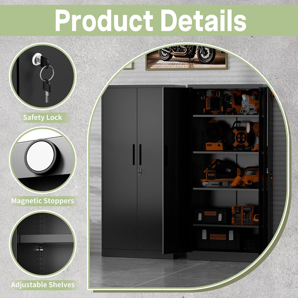 Metal Storage Cabinet, 72" H Garage Storage Cabinet with Doors and Adjus...