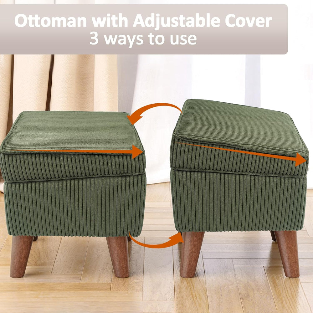 FAGAGA Storage Ottoman with Adjustable Lid, Corduroy Foot Rest | Soft Step St...