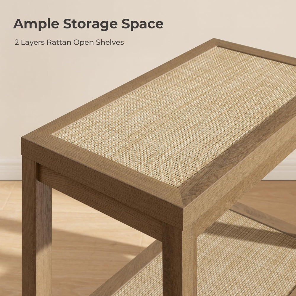 SICOTAS Rattan Living Room Side Table, 2 Pieces End Table with Storage