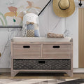 Merax Modern Wood Storage Bench with 2 Drawers and 1 Rattan Baskets for Living Room Bed Room Entryway Natural