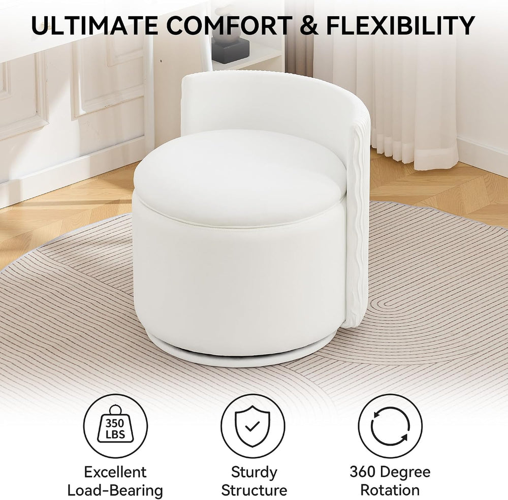 WUTUTUEE Large Velvet Vanity Chair with Storage, 360° Swivel Makeup Chair wit...