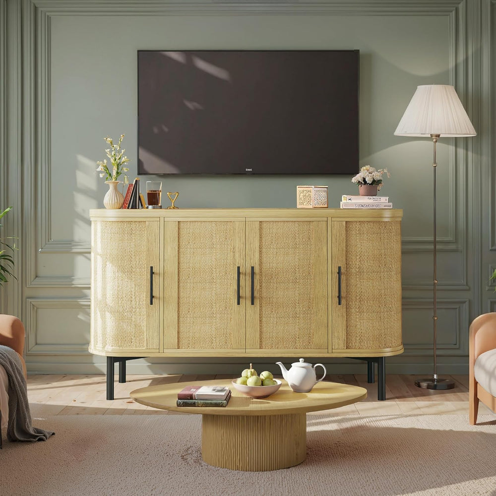 HUAHUU Sideboard Buffet Cabinet with Storage, 47.2" Rattan Sideboard Cab...