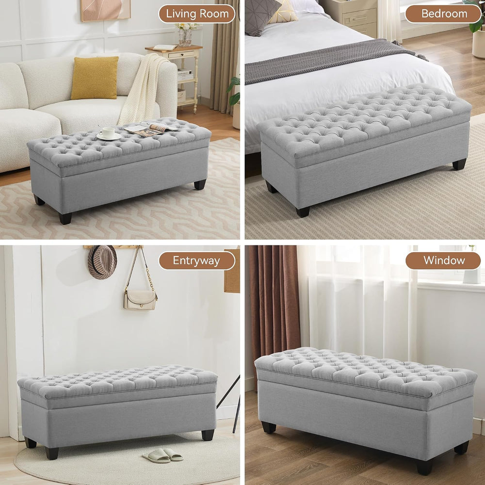 WUTUTUEE 51" Fabric Storage Ottoman Bench, Upholstered Rectangle End of ...