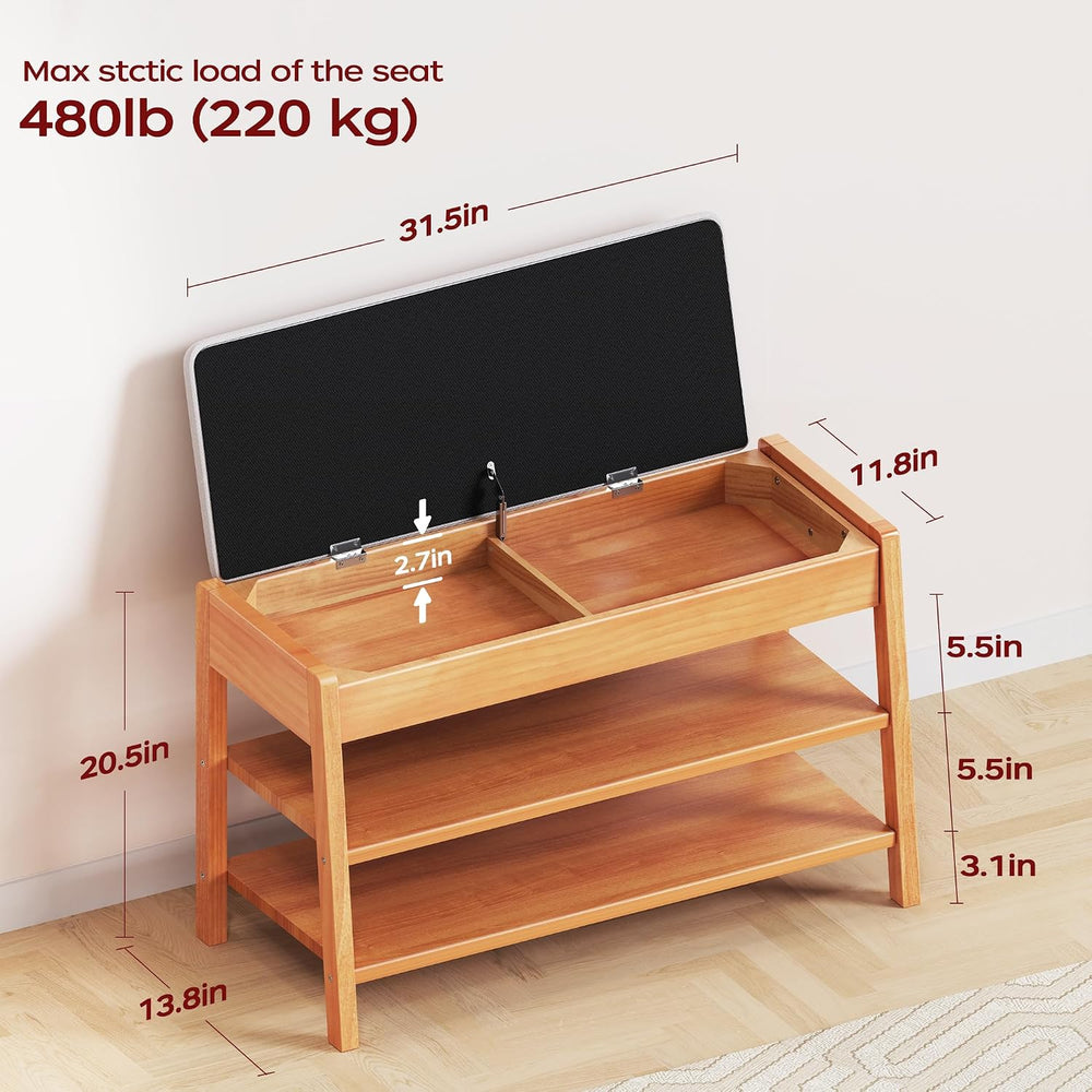 Shoe Rack Bench with Storage, 2-Tier Entryway Bench with Cotton-Linen Cushion...