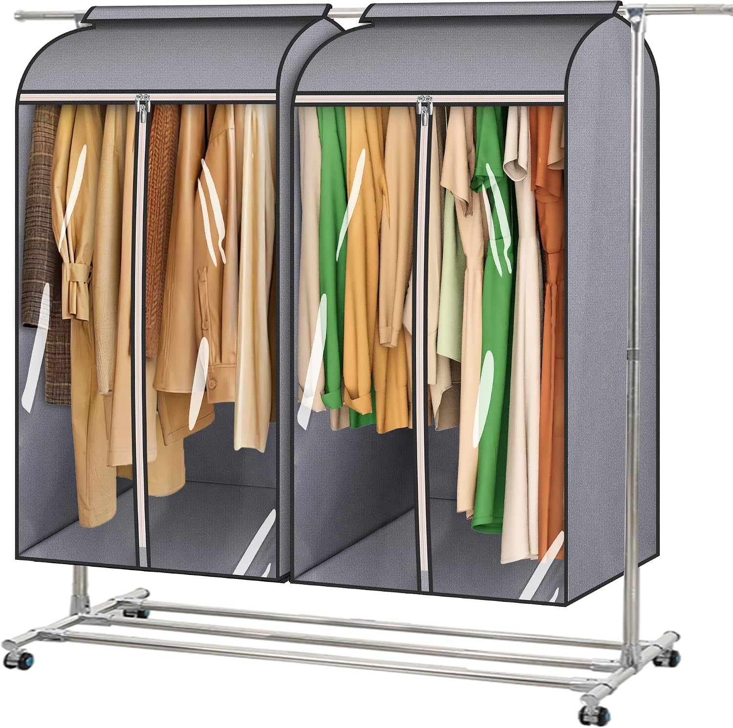 MISSLO 43" Hanging Garment Bags for Hanging Clothes Fully Enclosed Coat Bags for Closet Storage Clothes Cover with Large Clear Window and 3 Zippers (Rack not included), 2 Packs