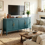 RoyalCraft 59" Buffet Cabinet with Storage, Vintage Sideboard with Adjustable Shelves & Carved Handle, Mid Century Modern Painted Credenza Coffee Bar for Kitchen, Dining Room, Turquoise Blue