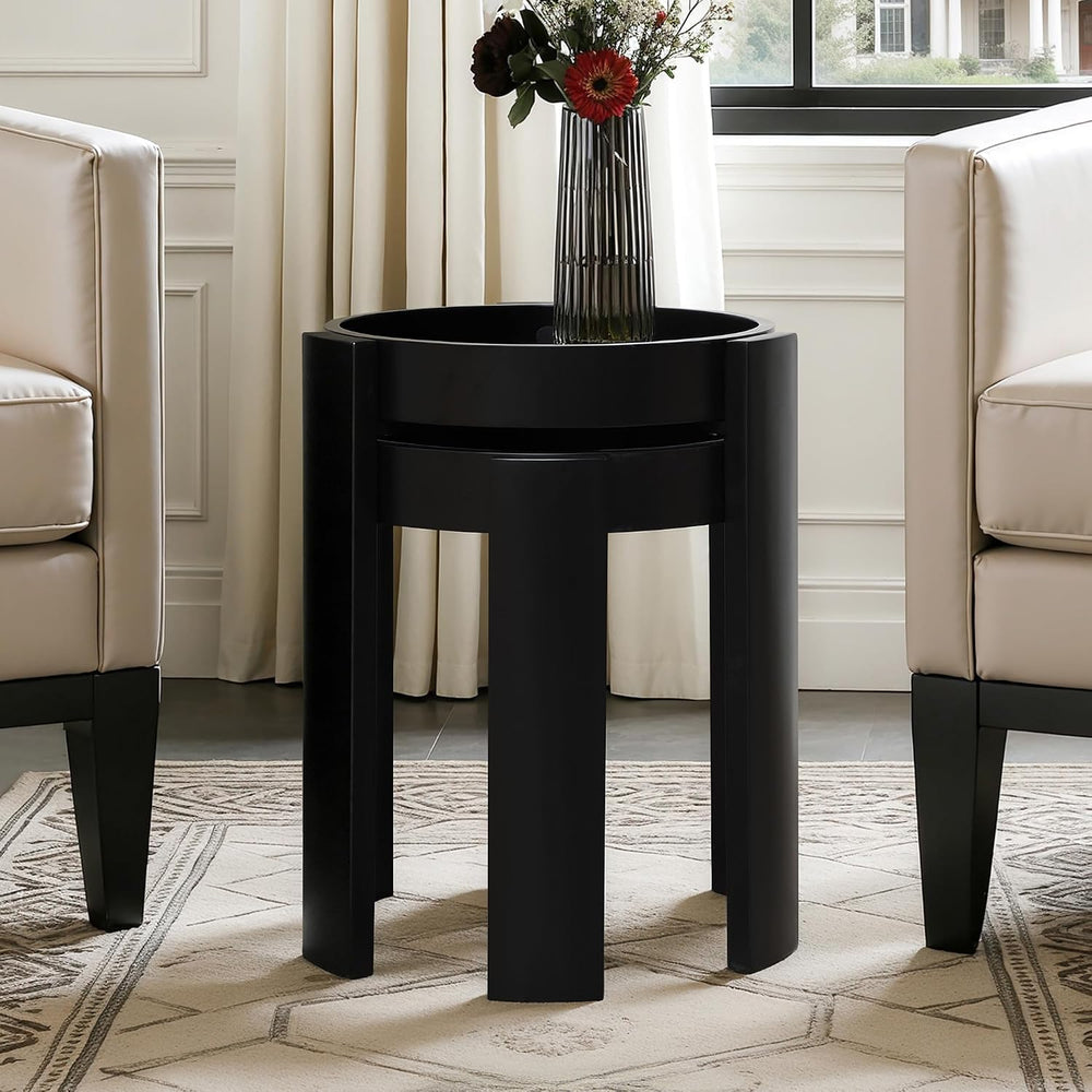 LuxenHome Set of 2 Black Nesting Tables, Space Saving Modern Round Side Table...