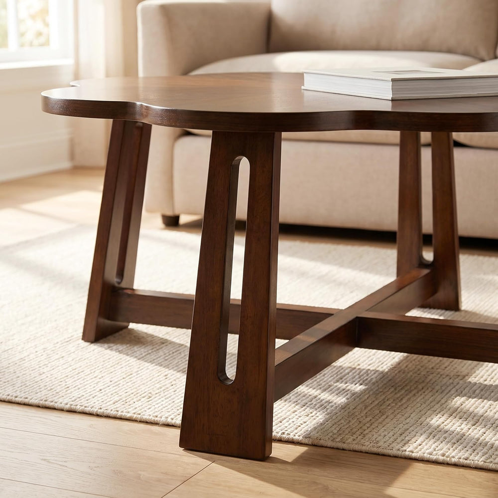 Retro Walnut Wooden Petal-Shaped Nesting Coffee Table Set of 2 | large coffee...