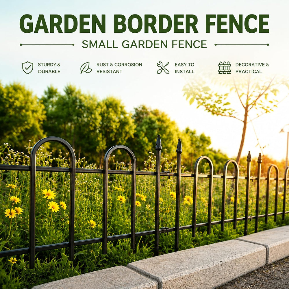 Metal Garden Fence Panels 18'' H x 22'' W, 7.3 Ft Total Lengt...