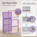 Kuject X-Large Shoe Storage Boxes Organizers Clear Plastic Stackable 12 Pack, Shoe Rack & Holder Substitute, Sneaker Containers, Toy Storage Organizer Bins for Entryway, Closet, Under Bed, Purple