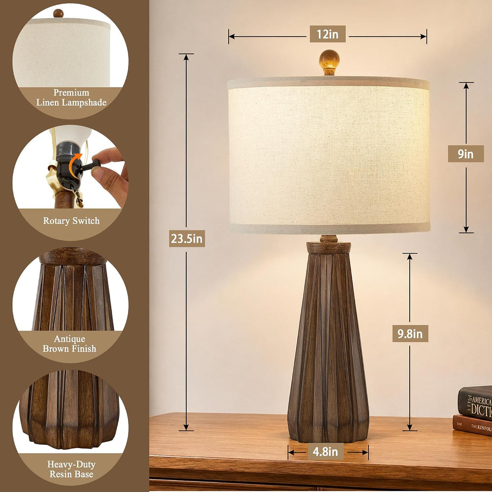 23.5" Table Lamps Set of 2, Farmhouse Vintage Brown Lamps with Bulb